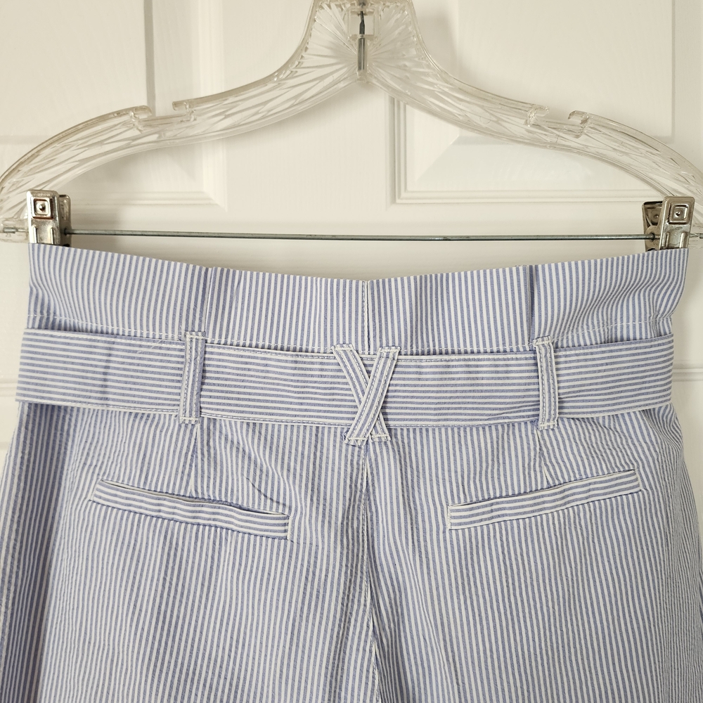 J. Crew Blue & White Pleated Paper Bag Waist Shorts - Size 6, High Waist, Preppy - Picture 4 of 7
